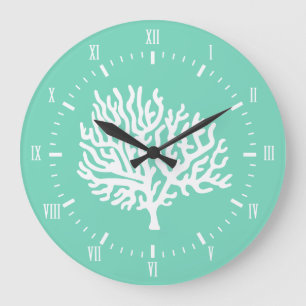 Grande Horloge Ronde Côté Blanc Mer Corail et Verre Vert
