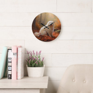 Grande Horloge Ronde Coton De Tulear en automne Leaves automne Inspire