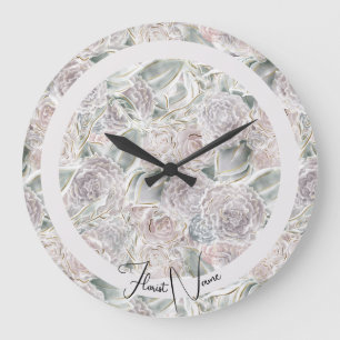 Grande Horloge Ronde Cottagecore, magasin ou maison en dusty floral