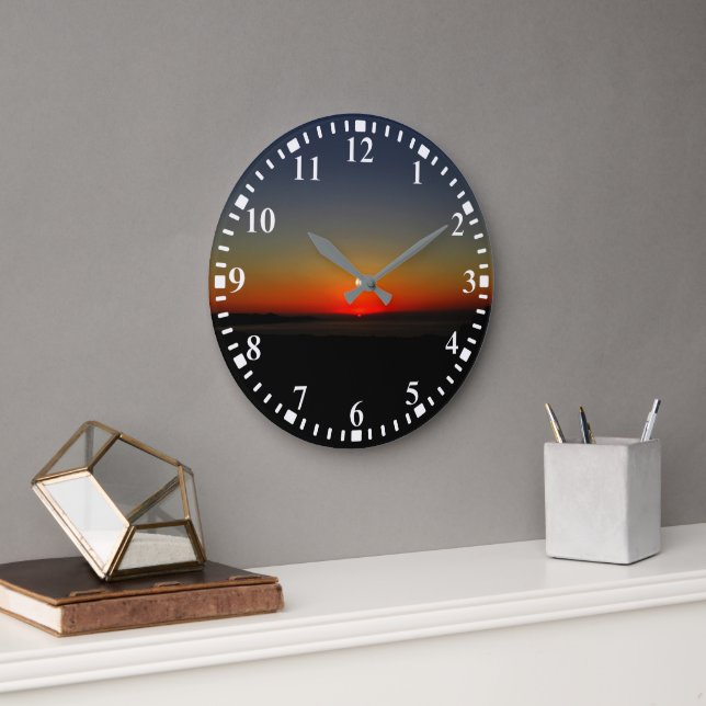 Grande Horloge Ronde Coucher de soleil dans l'eau (Bureau)