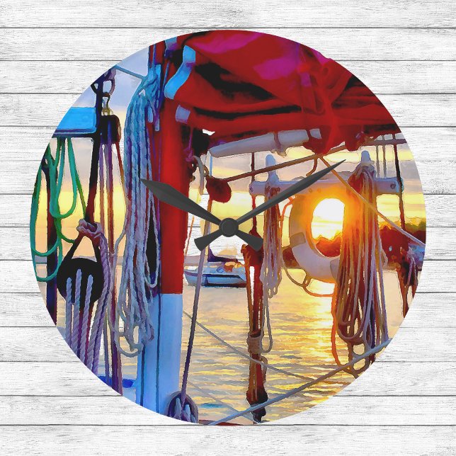 Grande Horloge Ronde Coucher de soleil et voile sur l'île de Lopez (Créateur téléchargé)