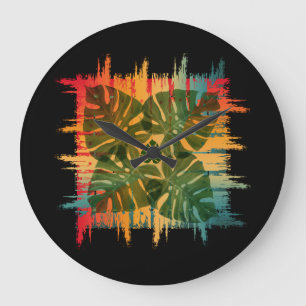 GRANDE HORLOGE RONDE COUCHER DE SOLEIL FEUILLU TROPICAL
