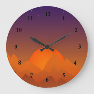 Grande Horloge Ronde Coucher de soleil sur l'art paysager des collines 