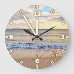 Grande Horloge Ronde Coucher du soleil adorable   moderne de plage,