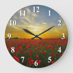 Grande Horloge Ronde Coucher du soleil au-dessus d'un champ rouge de
