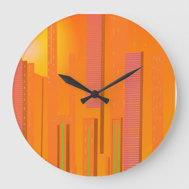 Grande Horloge Ronde couchers de soleil sur une ville futuriste cyberpu (Recto)