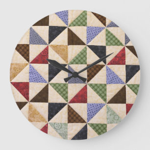 Grande Horloge Ronde Couette en Patchwork colorée : Texture de fleur.
