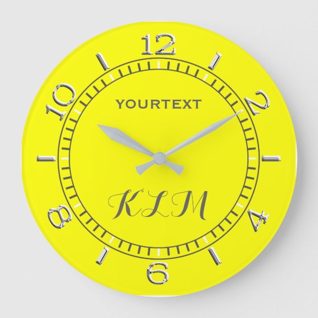 Grande Horloge Ronde Couleur canari-Jaune Facilement Personnalisée (Recto)