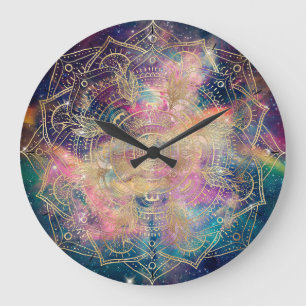 Grande Horloge Ronde Couleur de l'eau et de la nébuleuse du mandala d'