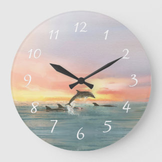 Grande Horloge Ronde Couleur d'eau de la mer des Dolphins Beach Sunset