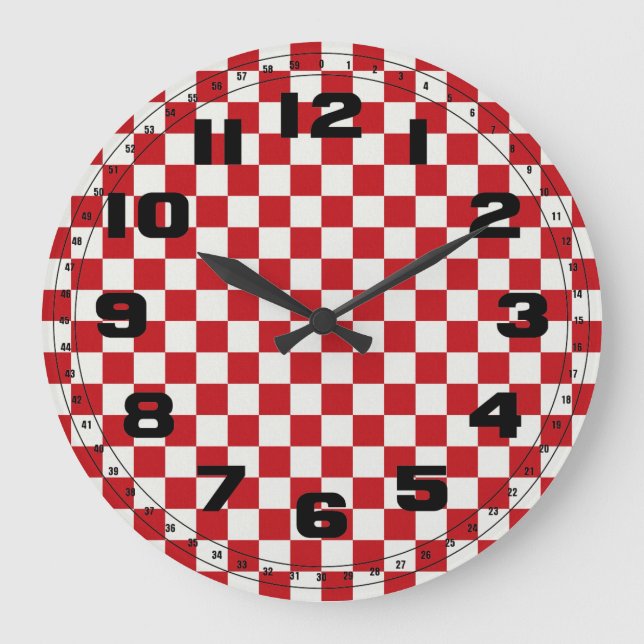 Grande Horloge Ronde Couleurs Checkered rouges et blanches de BBQ de (Recto)