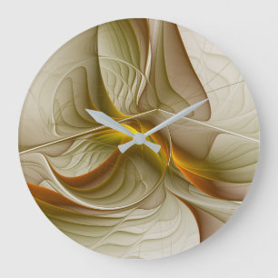 Grande Horloge Ronde Couleurs de métaux précieux, art fractal abstrait