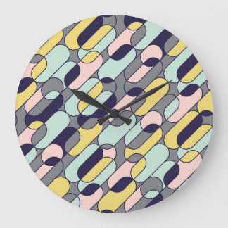 Grande Horloge Ronde Couleurs pâles géométriques : Motif rétro