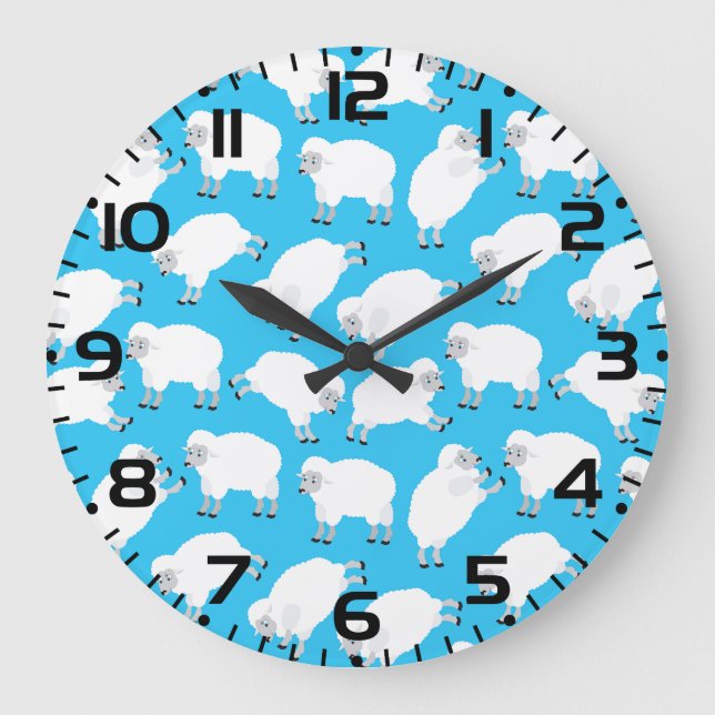 Grande Horloge Ronde Counting Sheep Blue Nursery Pattern (Recto)
