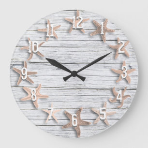 Grande Horloge Ronde Counting Starfish Faux Driftwood
