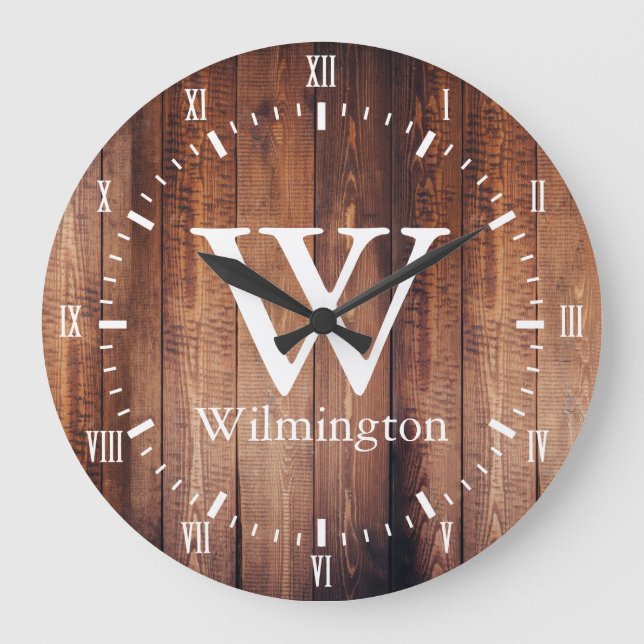 Grande Horloge Ronde Country Farm Rustic Dark Barn Wood (Recto)