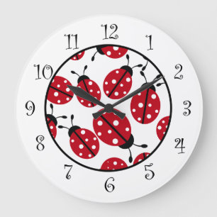 Grande Horloge Ronde Coupable Ladybugs Rouge Mur des enfants