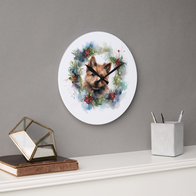 Grande Horloge Ronde Coupe de la fête de la couronne de Noël Terrier au (Bureau)