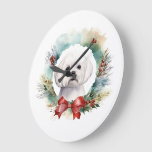 Grande Horloge Ronde Coupe festive de gerbes de Noël maltaises