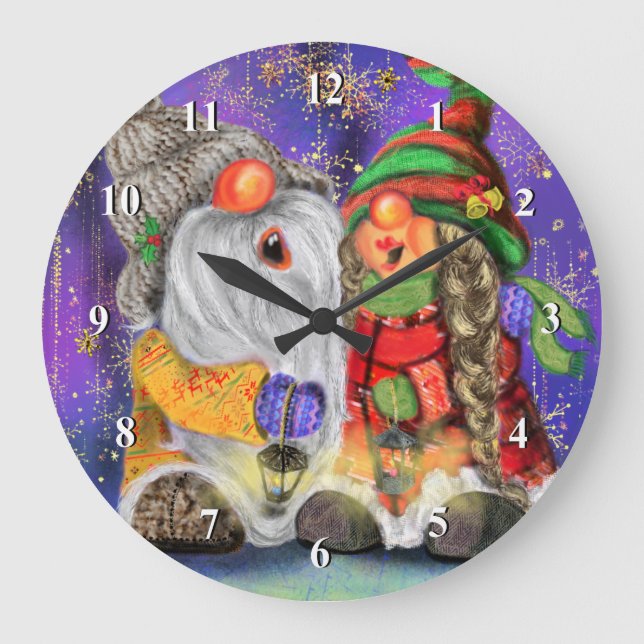 Grande Horloge Ronde Couple Sweet Gnomes chantant joyeusement la chanso (Recto)