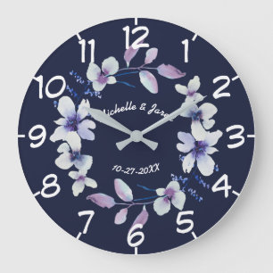 Grande Horloge Ronde Couples Anniversaire Mariage Romantique Floral Wre