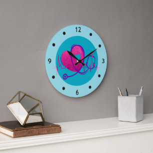Grande Horloge Ronde Courbe cardiaque avec stéthoscope Médicale 2
