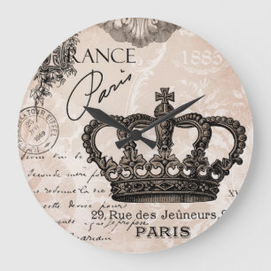 Grande Horloge Ronde couronne chic minable française vintage moderne