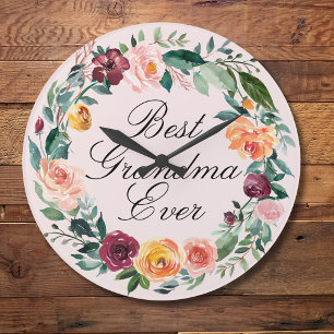 Grande Horloge Ronde Couronne de fleurs de rose d'automne de la meilleu