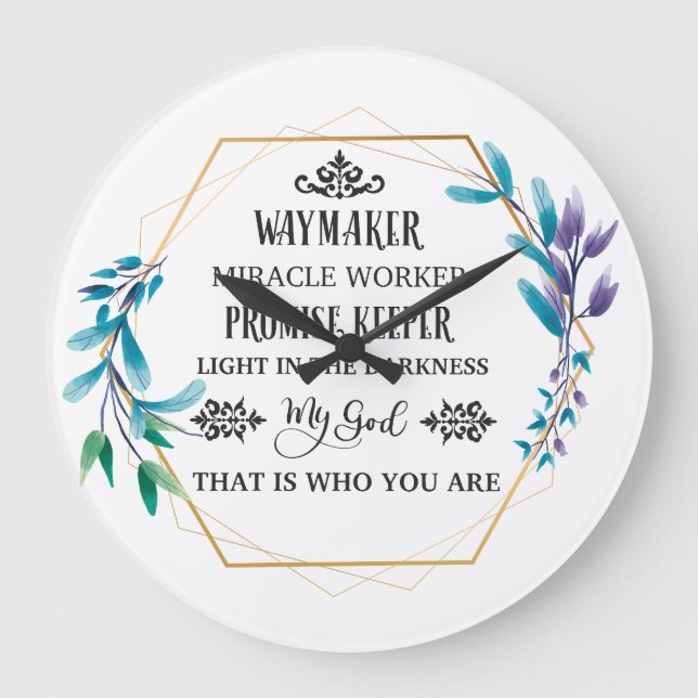 Grande Horloge Ronde Couronne florale bleue chrétienne (Recto)