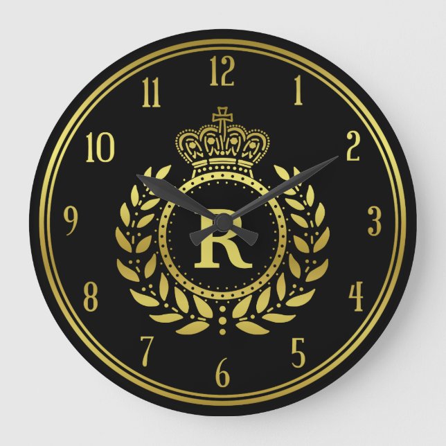 Grande Horloge Ronde Couronne Royale Laurel Wreath Black Gold Monogramm (Recto)