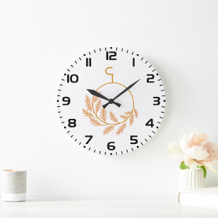 Grande Horloge Ronde Couronne végétale minimaliste Neutre moderne