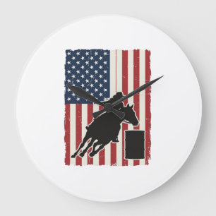 Grande Horloge Ronde Course de tonneaux Drapeau américain Design vector