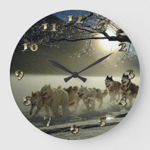 Grande Horloge Ronde Course de traîneau à chiens Husky de l'Alaska