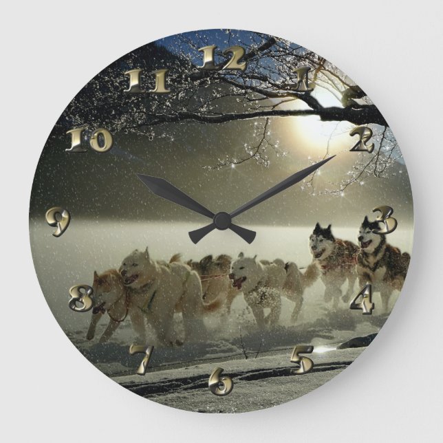 Grande Horloge Ronde Course de traîneau à chiens Husky de l'Alaska (Recto)