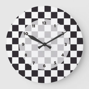 Grande Horloge Ronde Course de voiture / Motif d'échecs + votre backgr.