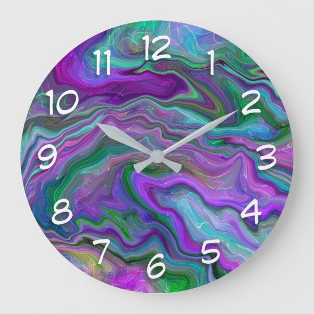 Grande Horloge Ronde Coussin rond violet et bleu fluides (Recto)