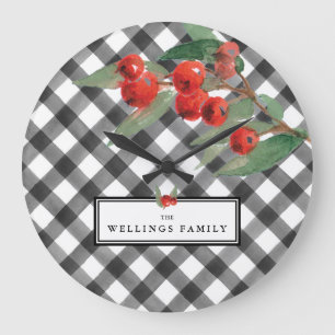 Grande Horloge Ronde Coutume blanche de nom de famille de noir de plaid