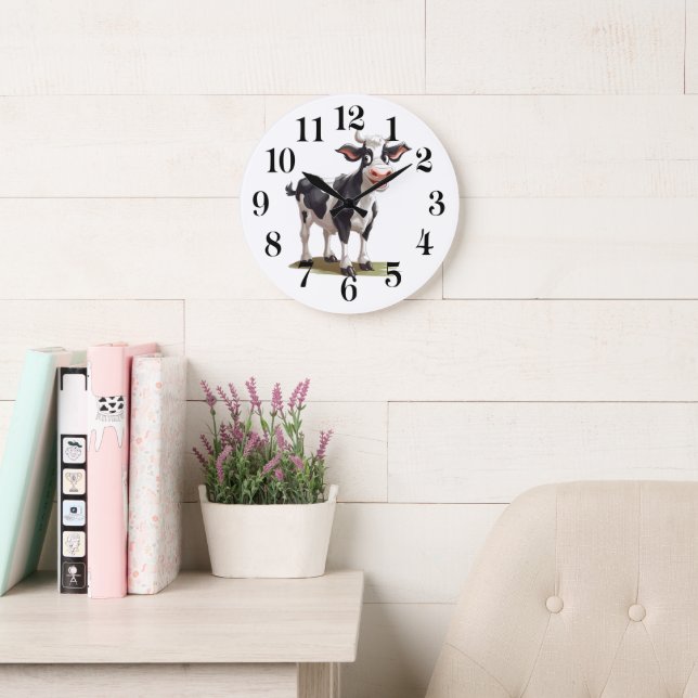 Grande Horloge Ronde Cow Wall Clock (Salle de lecture)