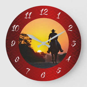 GRANDE HORLOGE RONDE COWBOY AU COUCHER DU SOLEIL