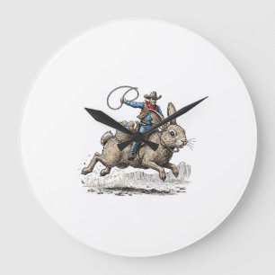 Grande Horloge Ronde Cowboy chevauchant le lapin de Pâques Western Howd