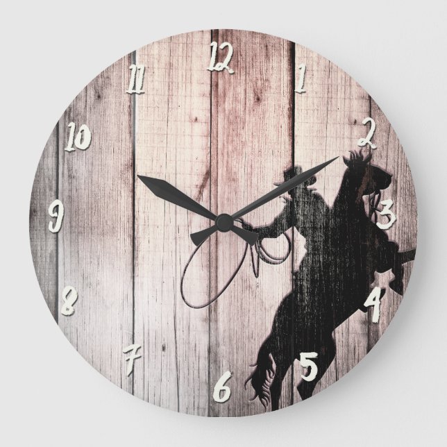 Grande Horloge Ronde Cowboy Rustique Bois Grange Country Wild West (Recto)