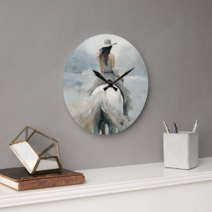 Grande Horloge Ronde Cowgirl Beach Ride Western & Coastal Élégance