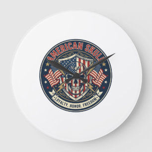 Grande Horloge Ronde Crâne Américain Patriotique Crâne Patriotique Toug