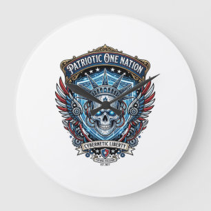 Grande Horloge Ronde Crâne Cyber Liberté Patriotique Futur Cyberpunk Gr