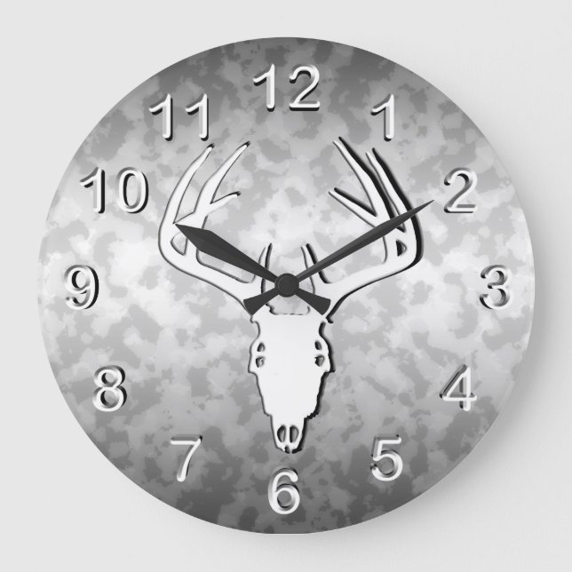Grande Horloge Ronde Crâne de chasse aux cerfs avec bois (Recto)