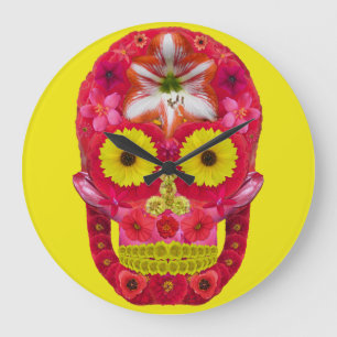 Grande Horloge Ronde Crâne de fleurs 6