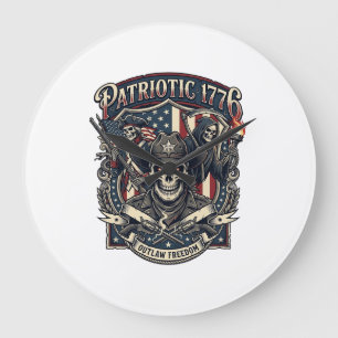 Grande Horloge Ronde Crâne de hors-la-loi patriotique Sheriff Patriote 