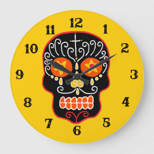 Grande Horloge Ronde Crâne de sucre noir