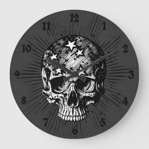Grande Horloge Ronde Crâne et étoiles III