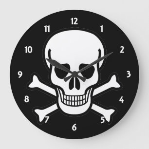 Grande Horloge Ronde Crâne et os croisés